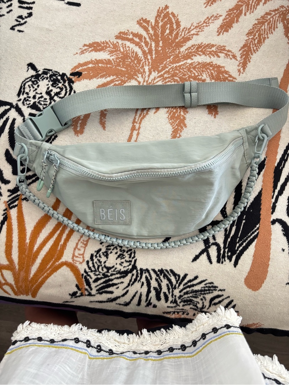 BEIS Mint Green Belt Bag with Braided Strap